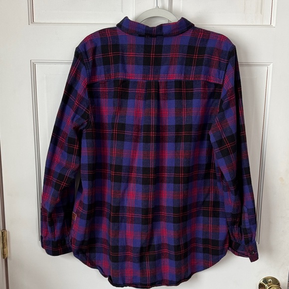 L.L. Bean Relaxed Fit 1/2 Zip Red and Blue Checkered Shirt - Picture 7 of 14